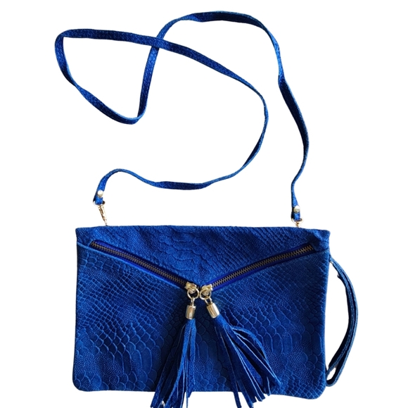 Borse in Pelle Handbags - Blue Leather Textured Crossbody Bag